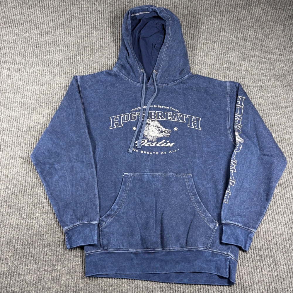 Hogs Breath Hoodie Mens M Destin Florida  Blue Graphic Pullover Yesterdays